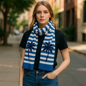 NWOT Tommy Bahama Palm Tree Intarsia Scarf Wool And Cashmere Blend